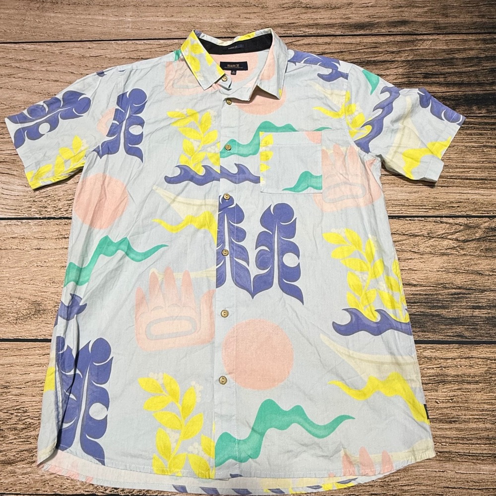 Roark Button Down Shirt Mens Large Light Blue Abstract Tropical Surf Cotton